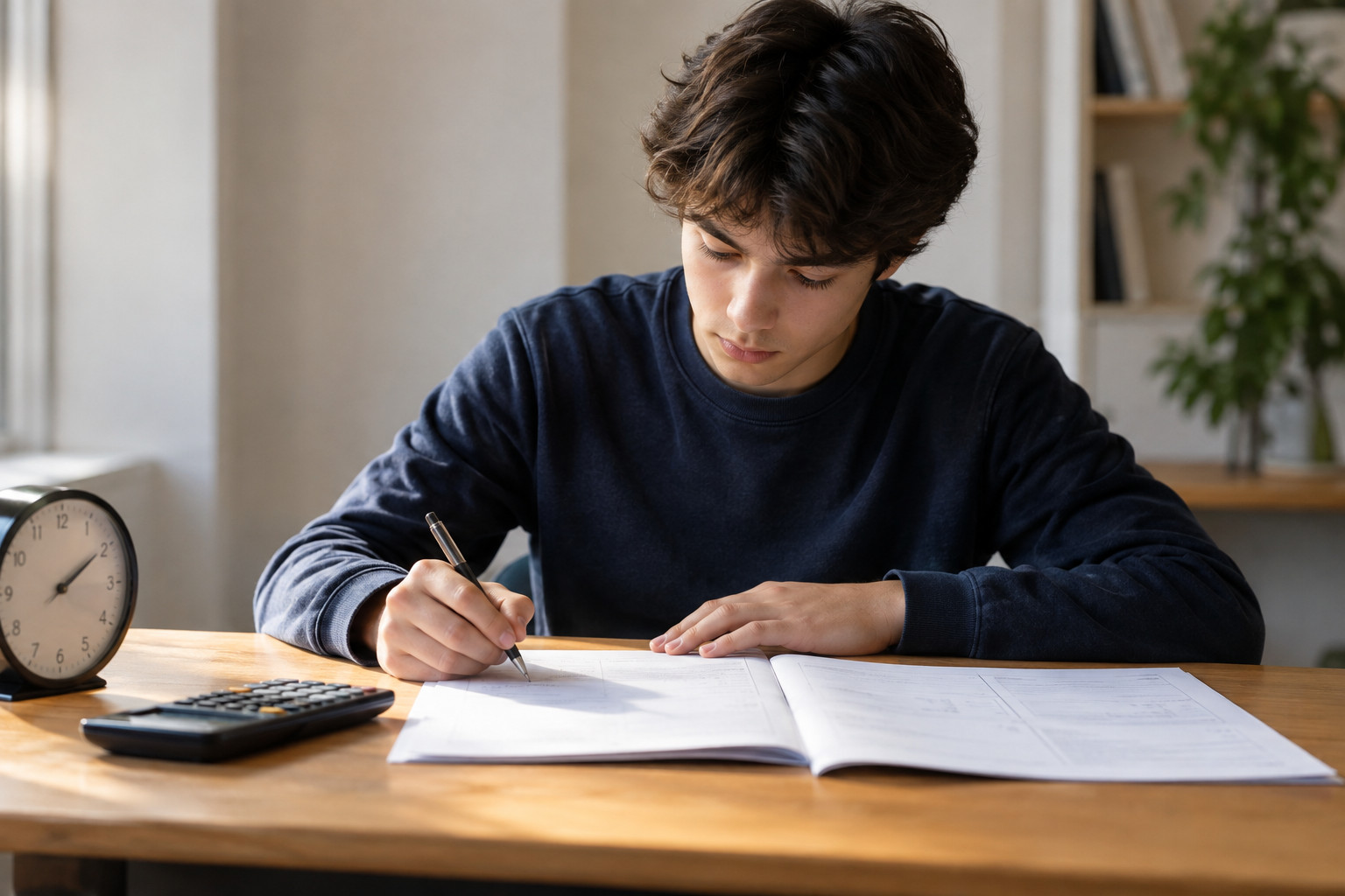Student working on a timed mathematics practice exam
